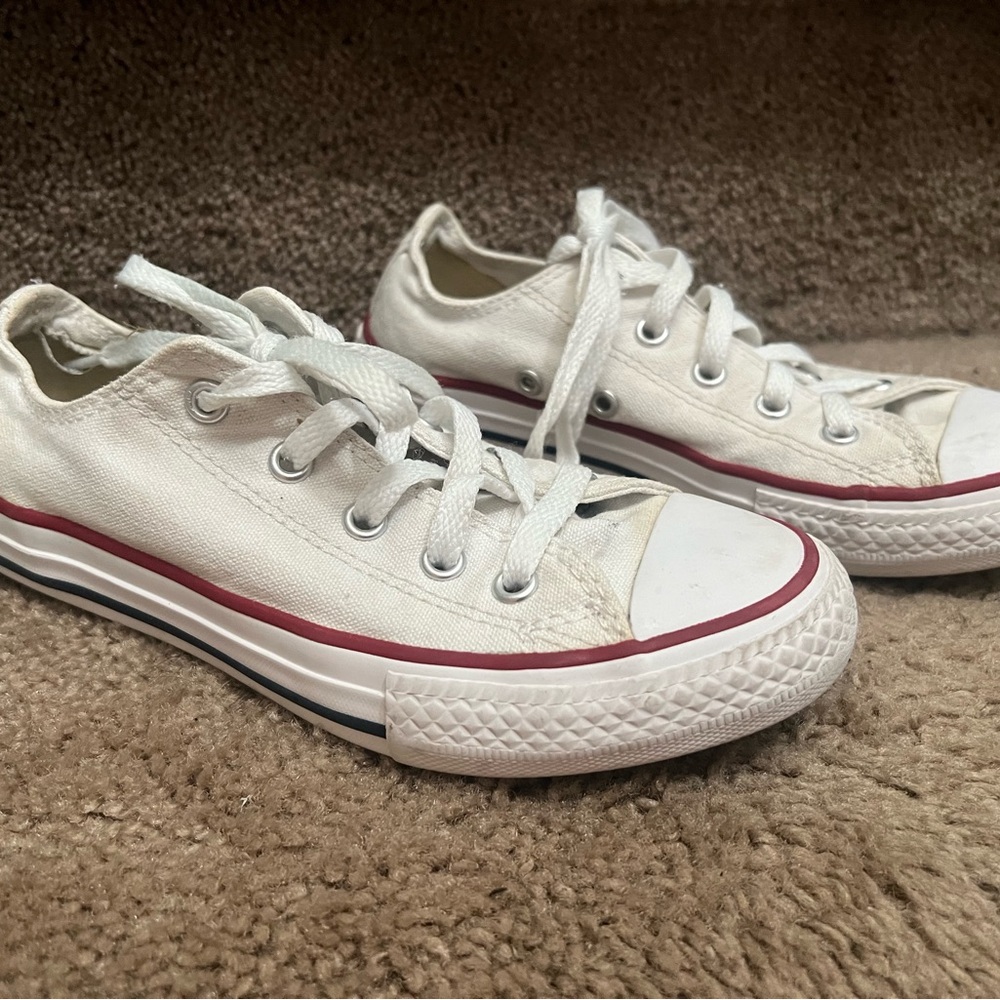 Classic White Kids Sneakers with Red Accents